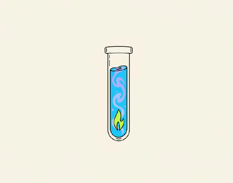 An illustration of a sealed glass tube glowing with soft violet light, resting on a plain surface.