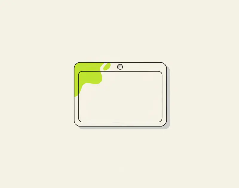 An illustration of a blank name badge clipped to a lanyard, resting on a plain desk, standing for the identity of the person behind a web page.