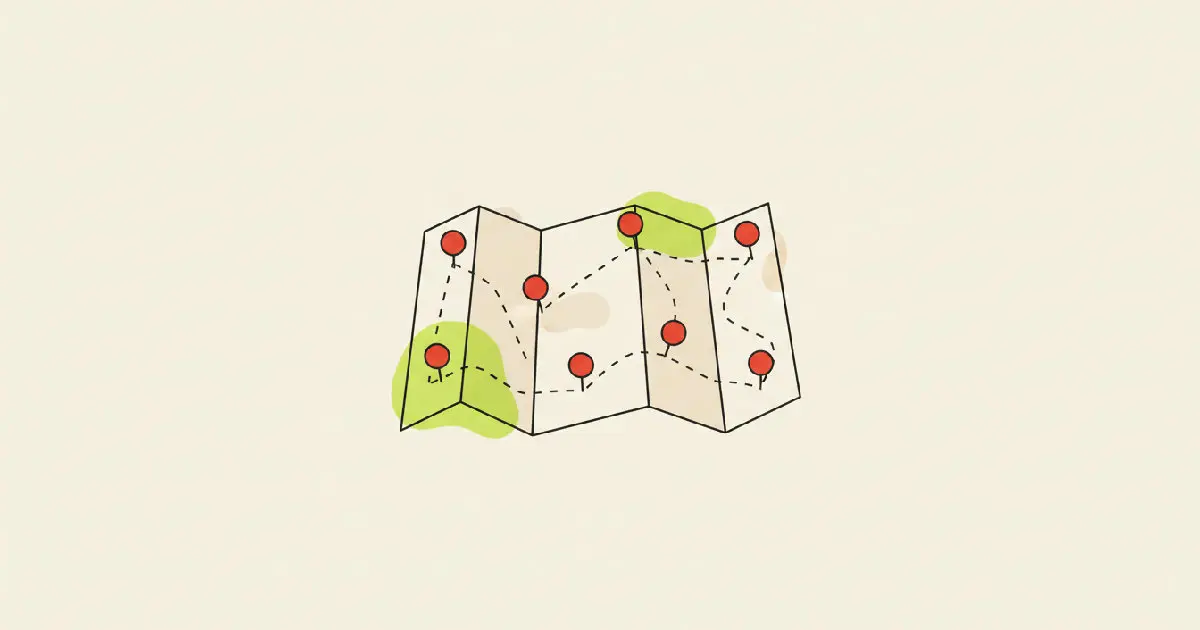 An illustration of a paper map with a neatly outlined service area and several pins stuck far outside its border.