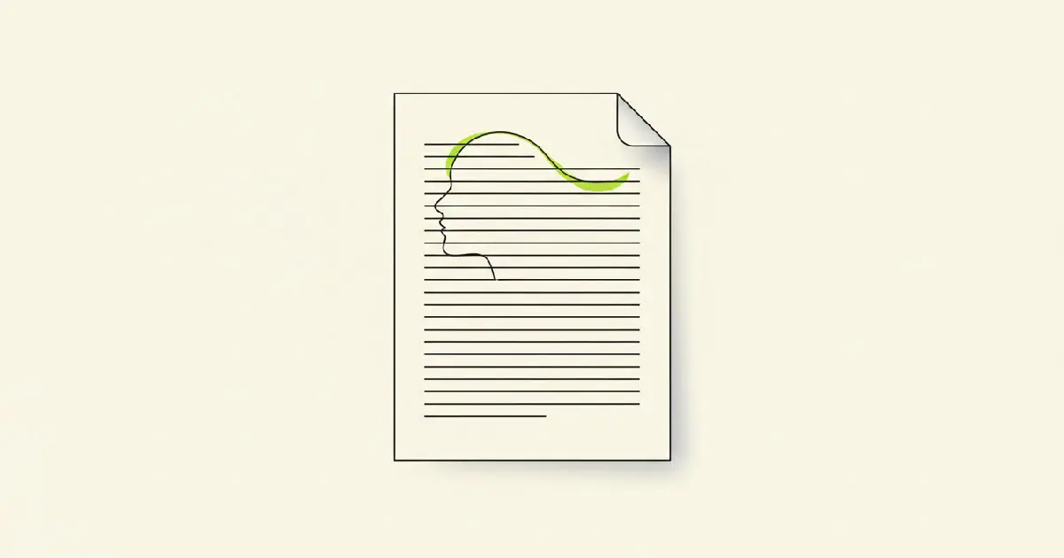 An illustration of a single printed document page with a folded corner, its lines of text half turning into the outline of a web page.