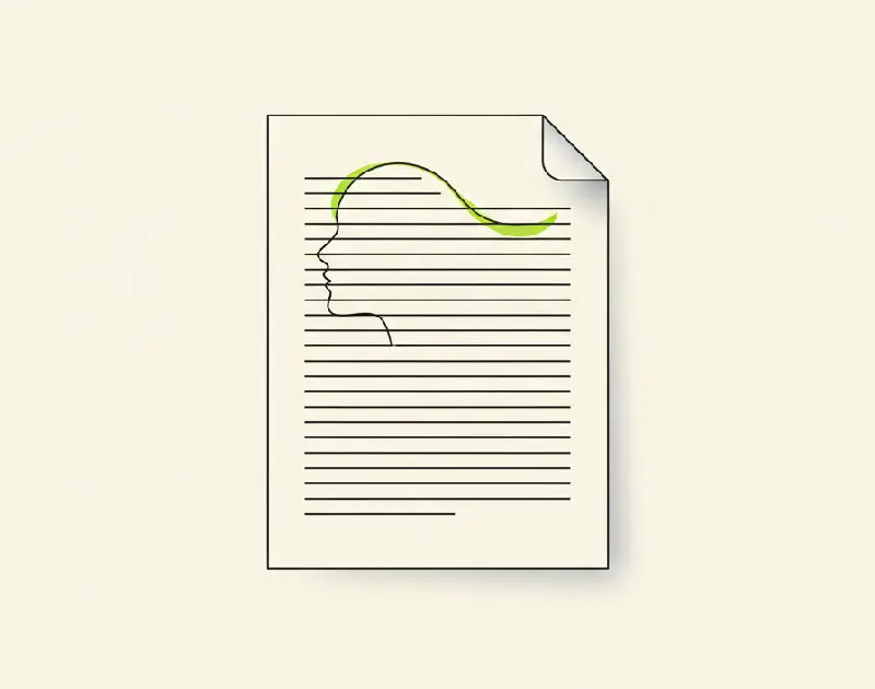 An illustration of a single printed document page with a folded corner, its lines of text half turning into the outline of a web page.