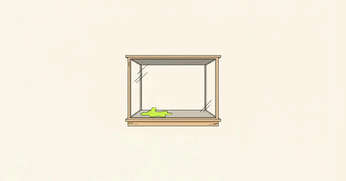 An illustration of an empty shop window display with shelves and a small sign holder, standing for an online store being arranged by conversation.