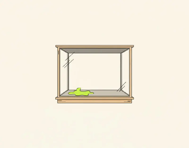 An illustration of an empty shop window display with shelves and a small sign holder, standing for an online store being arranged by conversation.